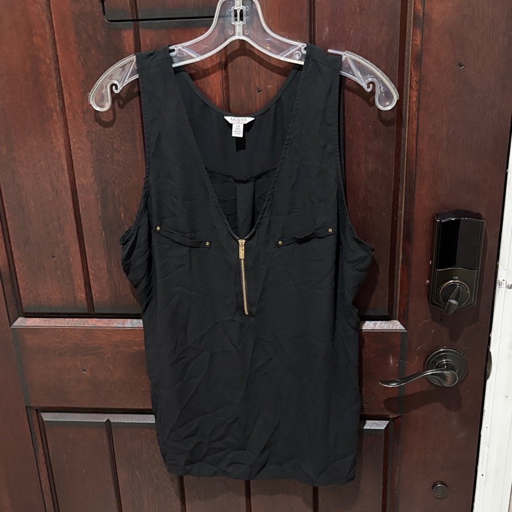 Guess Sheer Black Tank Top with Gold Zipper L